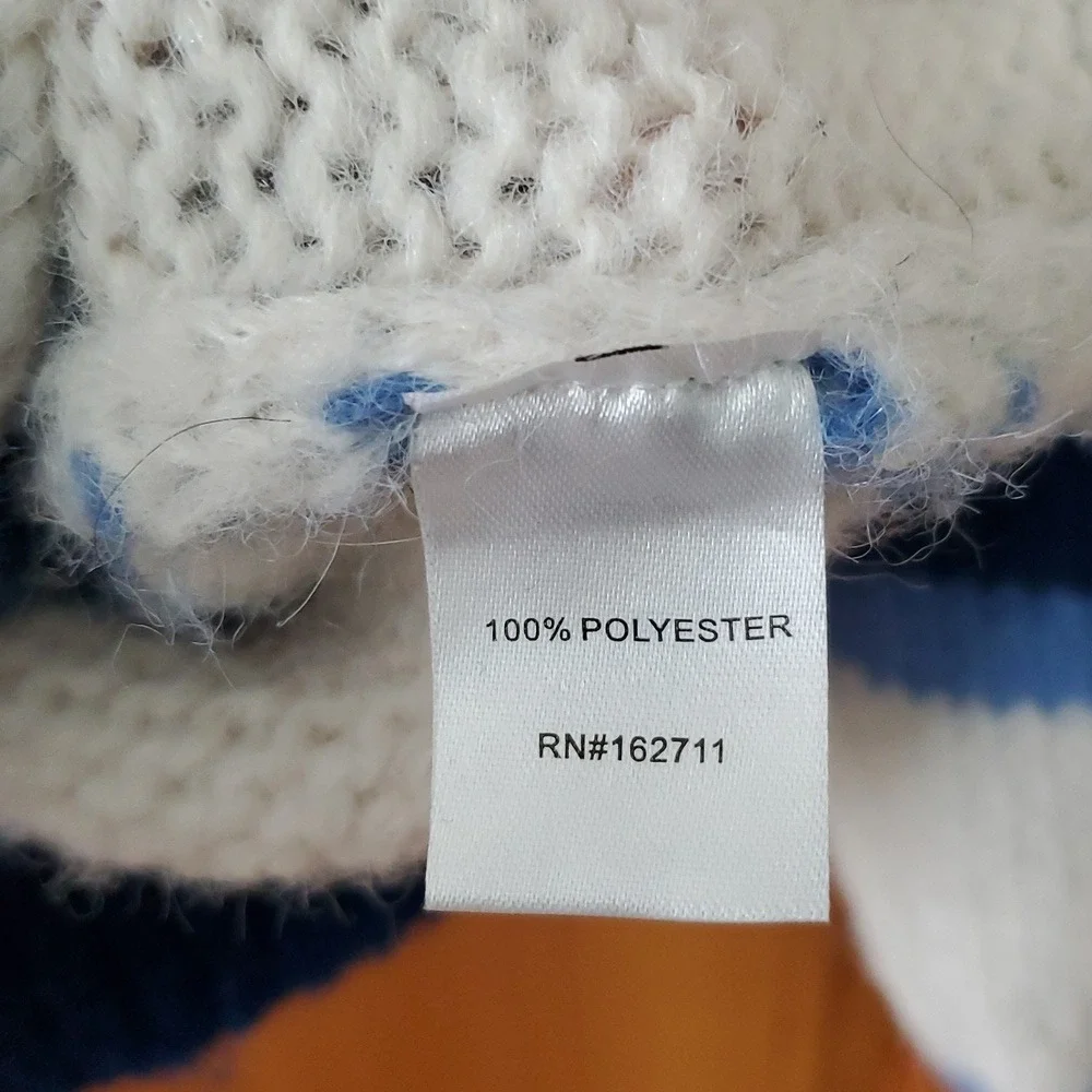 Major Label Group Fuzzy Blue And Qhite‎ Stripe Sweater Size Large